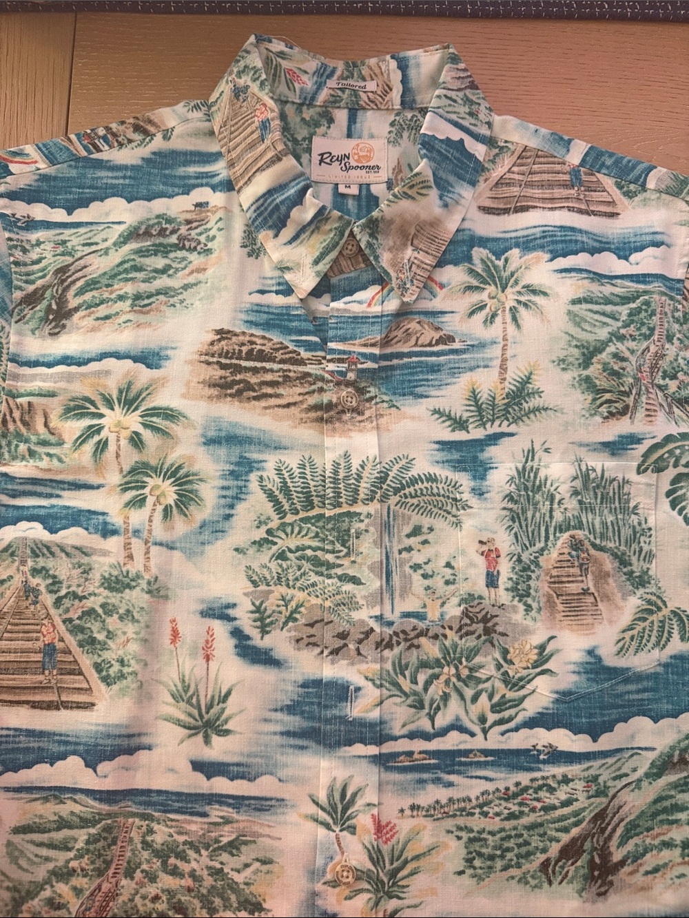 reyn spooner Tropical Island Print Button-Down Shirt - Blue/Green - Picture 2 of 7
